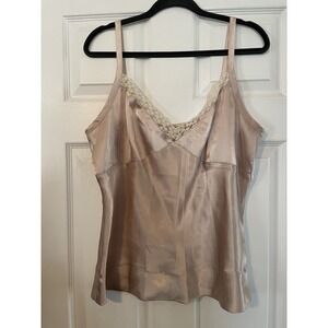 Y2k Cami Tank Top Fruit Khaki Shiny Smooth Satin Lace Baby Doll XL(16/18) George